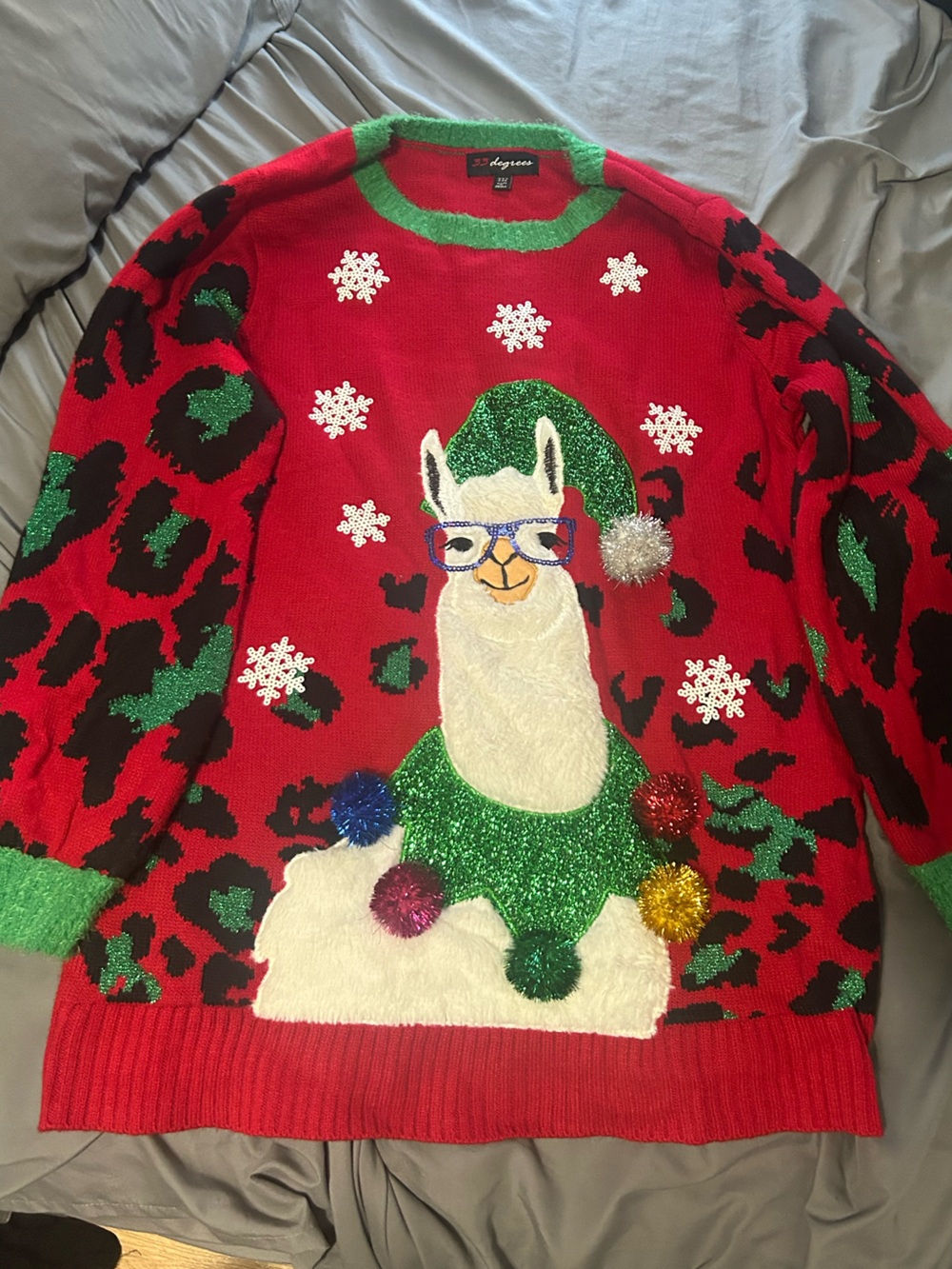 33 Degrees XXL Ugly Christmas Sweater Llama Leopard Print Holiday